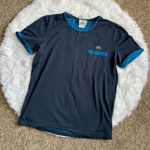 Lacoste Short Sleeve Front Pocket T Shirt Blue Size 3 Small - Picture 1 of 7